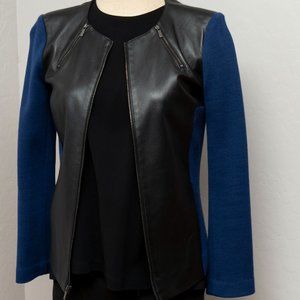 St. John Couture Leather Jacket with Blue Accents Size 0